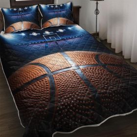 3 Pieces Sports Basketball Quilt Set,Lightweight Boys Teens Men Basketball Court Bedding Set with 2 Pillowcases,Basketball Stadium Bedspread Cove