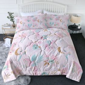 Comforter Set for Girls, 3 Piece Pink Galaxy Bedding with Stars and Moon, Unicorn Themed Quilt Sets