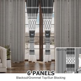6 Pcs Boho Geometric Curtains Set 38x84in | 2 Print & 4 Solid | Microfiber Light Filtering Grommet