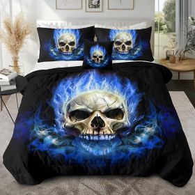 Queen Comforter Set, Skull 3D Printed Bedding with 1 Comforter, 2 Shams, 1 Cushion Cover, Black, 4 Piece