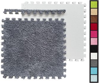 12 Pcs Kids Foam Interlocking Carpet Tiles with Border, Thick Carpet Squares Plush Floor Playmats Baby Crawling Rug - 49" x 37",Grey (Grey, 12 Ti