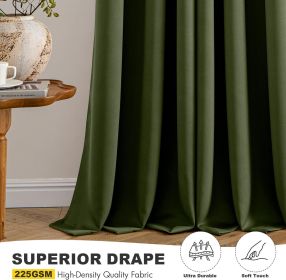 Olive Green Blackout Curtains for Bedroom Living Room 63 Inches Long 2 Panels