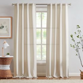 Heathered Beige Curtains for Living Room 96 inches Linen Textured Curtains Light Filtering Back Tab Curtains 2 Panels