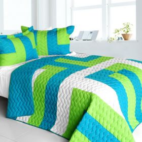 [Sofia Jannok] Vermicelli-Quilted Patchwork Geometric Quilt Set Full/Queen
