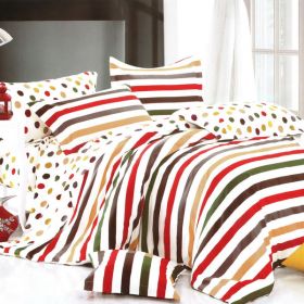 Blancho Bedding - [Rainbow Dots & Stripe] Luxury 5PC Comforter Set Combo 300GSM (Queen Size)