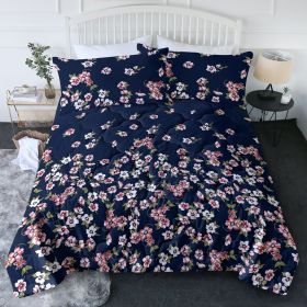 3pcs Dark Blue Floral Bedding Comforter Set Including 1 Comforter Set And 2 Pillowcases Suitable For All Seasons
