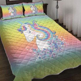Unicorn Quilt Set 3 Piece, Lightweight Kids Microfiber Coverlet Colorful Cartoon Cute Bedspread Set (1 Quilt,2 Pillow Shams) (size: Twin)