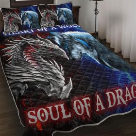 Heart of Wolf Soul of a Dragon Quilt Bedding Set Cool Dragon Bedspread Coverlet & 2 Pillow Cover (size: King)