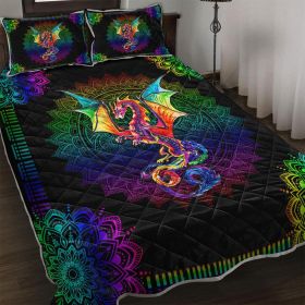 Color Mandala Dragon Pattern Quilt Set Microfiber Soft Lightweight Portable Bedding Set, 1 Quilt with 2 Pillowcases (size: Queen)
