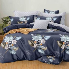 Floral Duvet Cover, Vintage Blue Floral Bedding Set for Women, Flower Comforter Cover with Zipper Ties (size: Full)