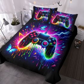 3PCS Gamer Gaming Bedding Sets 3D Gamepad Duvet Cover Sets for Boys Games Colorful Game Controller Modern Room Decor Home Quilt Cover Set (size: Full)