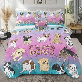Dog Bone Print Comforter Set Puppy Bedding Set for Kids Girls Boys Watercolor Bed Set Dog Lover Gifts Blue Purple Pink (4 Piece) (size: Twin)