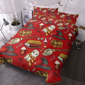 3PCS Halloween Duvet Cover Bedding Set, Red Duvet Cover, Magic Potion Spell Book Wizard Witch Hat Broom Scarf Owl Witch Spooky Gothic Comforter C (size: King)