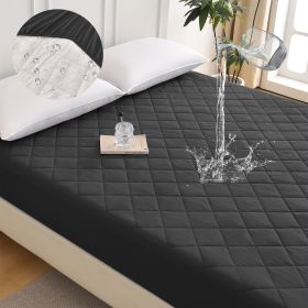 Diamond Grid Ultrasonic Waterproof Mattress Protector, KING (Color: Black)