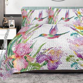 3pcs Colorful Bird Flower Design Quilt Set Soft Warm Bedding Set Include 1 Quilt And 2 Pillowcases For Home Bedroom Decor All season (Color: Pink, size: Queen)