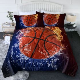 3pcs Water Fire Basketball Comforter Set Burning fire Thin Bedding Duvet Game Summer Quilt Set Full Size (Color: Orange, size: Full)