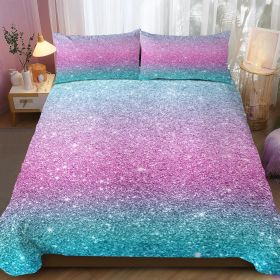 3 pieces Colorful Glitter Bedding Sets for Girls: Soft Microfiber 3D Gradient Blue Pink Green Ombre Bed Duvet Cover (Color: Pink, size: Queen)