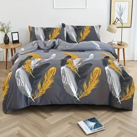 3pcs duvet cover set queen (duvet cover*1+Pillowcase*2) Extremely diverse styles (Style: MiLe Feather)