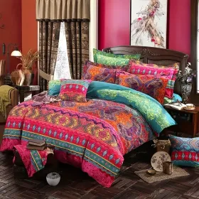 3pcs duvet cover set king (duvet cover*1+Pillowcase*2) Extremely diverse styles (Style: Boho Pink)