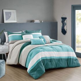 6 Piece Teal Patchwork Comforter Set Queen King Size (size: Queen)