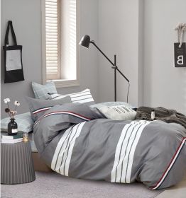 Kevin Gray/white Striped 100% Cotton Reversible Comforter Set (size: King)